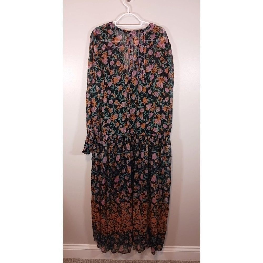 Free People See It Through Floral Maxi Dress L Boho Sheer Sleeve NWT Pockets - Picture 2 of 4